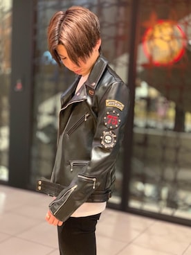 「パンクコーデ」｜「アイテム（ライダースジャケット）」を使った、ryoheiさん（メンズ・170cm）の冬コーディネート