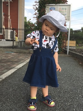 「Moujonjon（ムージョンジョン）のアイテム（デニムスカート）」を使った、ゆめ海さん（キッズ・90cm）の夏コーディネート