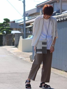 「my beautiful landlet（マイビューティフルランドレット）のアイテム（バッグ）」を使った、たがしん。さん（メンズ・174cm）の夏コーディネート