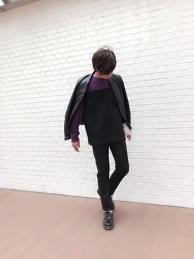 「tk.TAKEO KIKUCHI（ティーケータケオキクチ）のアイテム（ライダースジャケット）」を使った、tk.TAKEOKIKUCHI天王寺ミオさん（メンズ・170cm）の秋コーディネート