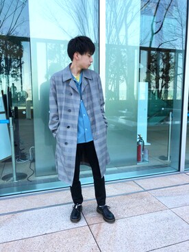 「tk.TAKEO KIKUCHI」｜「アイテム（ステンカラーコート）」を使った、tk.TAKEOKIKUCHI天王寺ミオさん（メンズ・170cm）の春コーディネート