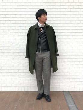 「tk.TAKEO KIKUCHI」｜「アイテム（ステンカラーコート）」を使った、tk.TAKEOKIKUCHI天王寺ミオさん（メンズ・179cm）の冬コーディネート