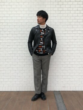 「tk.TAKEO KIKUCHI」｜「アイテム（ライダースジャケット）」を使った、tk.TAKEOKIKUCHI天王寺ミオさん（メンズ・179cm）の冬コーディネート