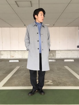 「tk.TAKEO KIKUCHI」｜「アイテム（ステンカラーコート）」を使った、tk.TAKEOKIKUCHI天王寺ミオさん（メンズ・172cm）の冬コーディネート