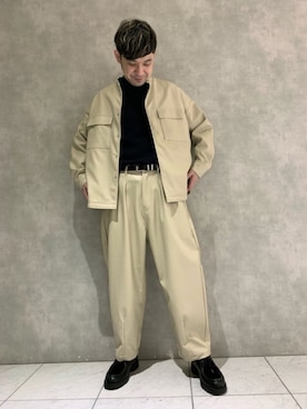 「tk.TAKEO KIKUCHI」｜「アイテム（ライダースジャケット）」を使った、tk.TAKEOKIKUCHI天王寺ミオさん（メンズ・176cm）の冬コーディネート