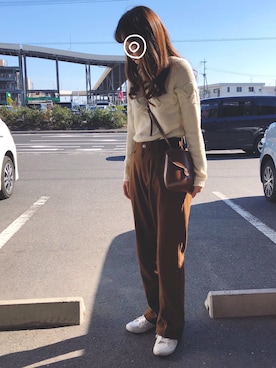 「Kastane（カスタネ）のレーヨンスラックスパンツ３（スラックス）」を使った、@まきぴさん（レディース・158cm）の冬コーディネート