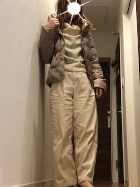 「オフホワイト」｜「アイテム（ダウンジャケット/コート）」を使った、そら♡のあママさん（レディース・158cm）の冬コーディネート