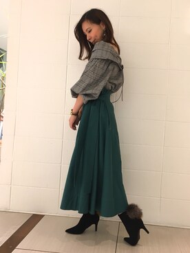 risa_matsunoさんの「サイドギャザーフレアスカート」を使ったコーディネート