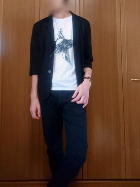 「semantic design（セマンティックデザイン）のアイテム（Tシャツ/カットソー）」を使った、ハリネズミさん（メンズ・178cm）の秋コーディネート