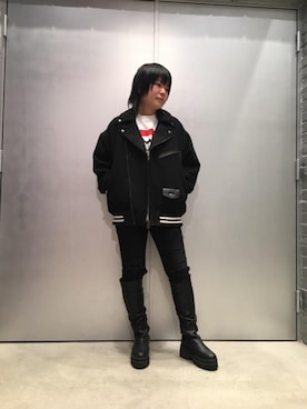 「コート」｜「アイテム（ライダースジャケット）」を使った、Nomoさん（レディース・154cm）の冬コーディネート