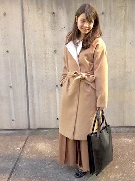 「アイテム（チェスターコート）」を使った、あみさん（レディース・154cm）の冬コーディネート