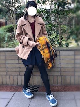 「LOWRYS FARM」｜「アイテム（ピーコート）」を使った、nojiさん（レディース・165cm）の冬コーディネート