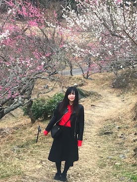 「H&M（エイチ・アンド・エム）のアイテム（ニット/セーター、レッド系）」を使った、▽未央△さん（レディース）の冬コーディネート