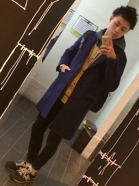 「ナイロンパーカー」｜「アイテム（チェスターコート）」を使った、こーやさん（メンズ・173cm）の冬コーディネート