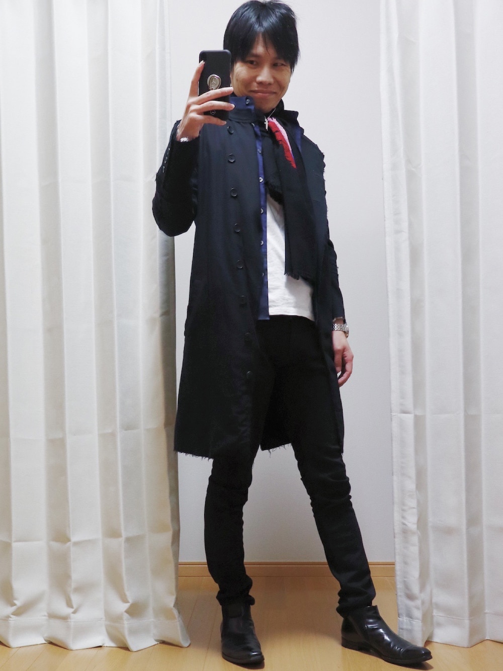 「今日のコーデ、フォーマル、シンプル、おしゃれさんと繋がりたい、キレイめ、お洒落さんとつながりたい、冬、黒、ブラック、Instagramやってます」｜「Paul Smithのアイテム（シャツ/ブラウス、ブルー系）」を使った、AVANT-GARDE KENTAさん（メンズ・174cm）の冬コーディネートの1枚目の写真
