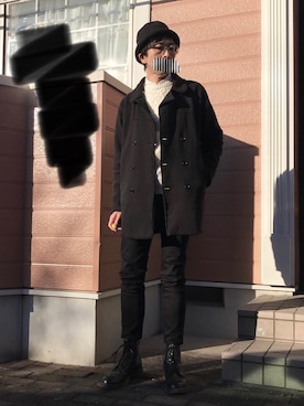 「白ニット」｜「アイテム（ピーコート）」を使った、カイヌマ。さん（メンズ・171cm）の冬コーディネート