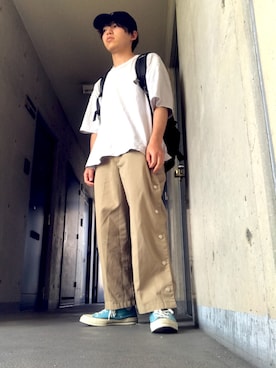 「MYne（マイン）のアイテム（パンツ）」を使った、wanさん（メンズ・167cm）の春コーディネート