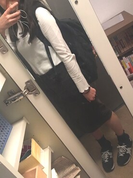 「GU（ジーユー）のアイテム（スカート、グリーン系）」を使った、hさん（レディース・162cm）の秋コーディネート