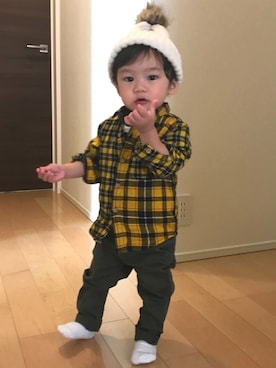 「カーキパンツ」｜はる☆さん（キッズ・70cm）の秋コーディネート