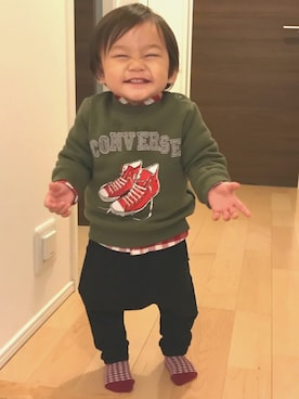 「1歳3ヶ月」｜「アイテム（スウェット）」を使った、はる☆さん（キッズ・70cm）の秋コーディネート