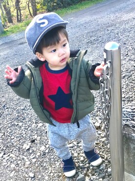 「no brand（ノーブランド）のアイテム（ダウンジャケット/コート）」を使った、はる☆さん（キッズ・80cm）の冬コーディネート