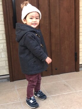 「GAP（ギャップ）のアイテム（ダッフルコート）」を使った、はる☆さん（キッズ・80cm）の冬コーディネート