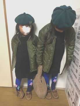 「アイテム（タイツ/ストッキング、ブルー系）」を使った、・×・4姉妹さん（キッズ・132cm）の秋コーディネート