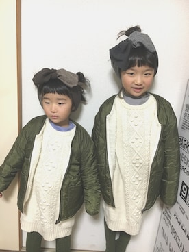 「おんなのこコーデ」｜「アイテム（ミリタリージャケット）」を使った、・×・4姉妹さん（キッズ・132cm）の冬コーディネート
