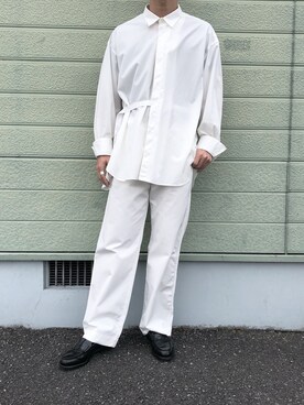「Toironier（トワロニエ）のToironier/トワロニエ/adjustable shirts/アジャスタブルシャツ（シャツ/ブラウス、ホワイト系）」を使った、undergodさん（メンズ・177cm）の春コーディネート