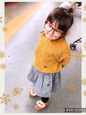 「フユコーデ」｜「アイテム（モカシン/デッキシューズ）」を使った、あーたん♡さん（キッズ・80cm）の冬コーディネート
