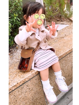 「しまむら（シマムラ）のアイテム（トレンチコート）」を使った、あーたん♡さん（キッズ・80cm）の春コーディネート