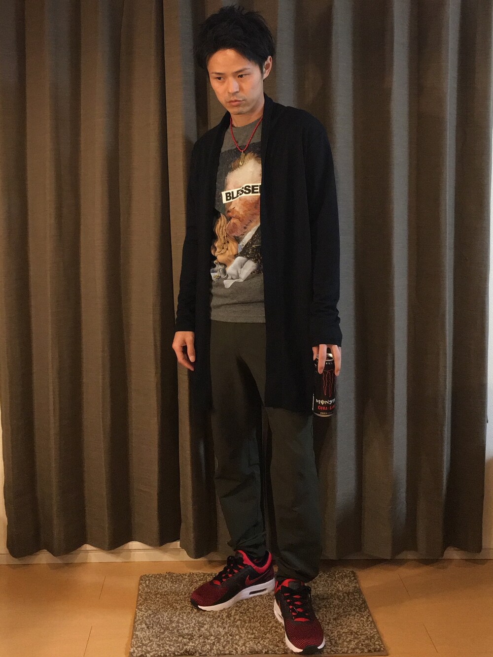 「ナイキ、NIKE、ロングカーディガン、AIR MAX ZERO」｜「Adam et Rope A・E・Rのアイテム（カーディガン/ボレロ、ブラック系）」を使った、帰ってきたSHIGE_KICKS👟さん（メンズ・168cm）の春コーディネートの1枚目の写真