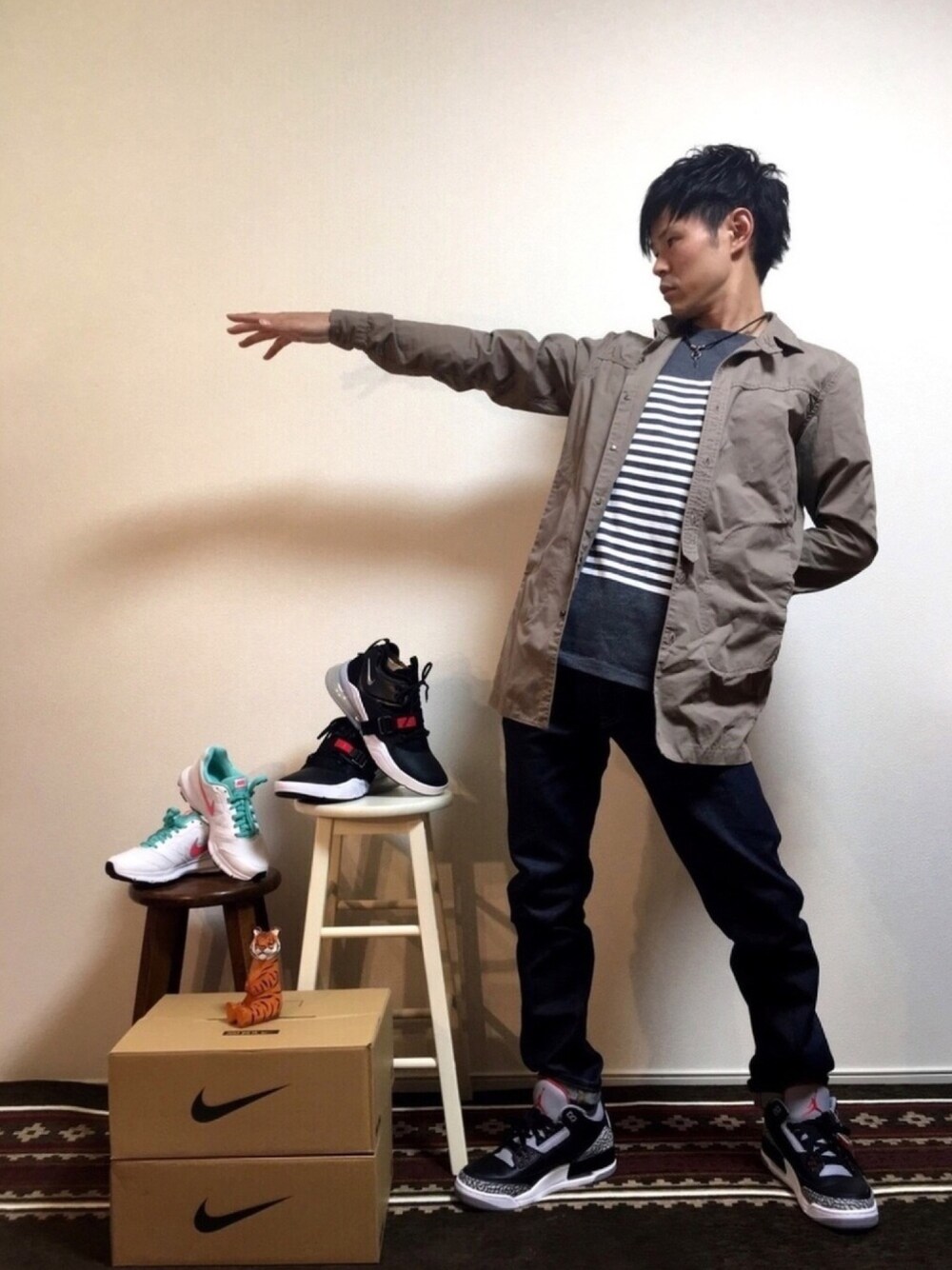 「プレゼント、ナイキ、ザノースフェイス、AJ3」｜「今日旅立つ我が子たち👟のアイテム（その他、その他）」を使った、帰ってきたSHIGE_KICKS👟さん（メンズ・168cm）の春コーディネートの1枚目の写真