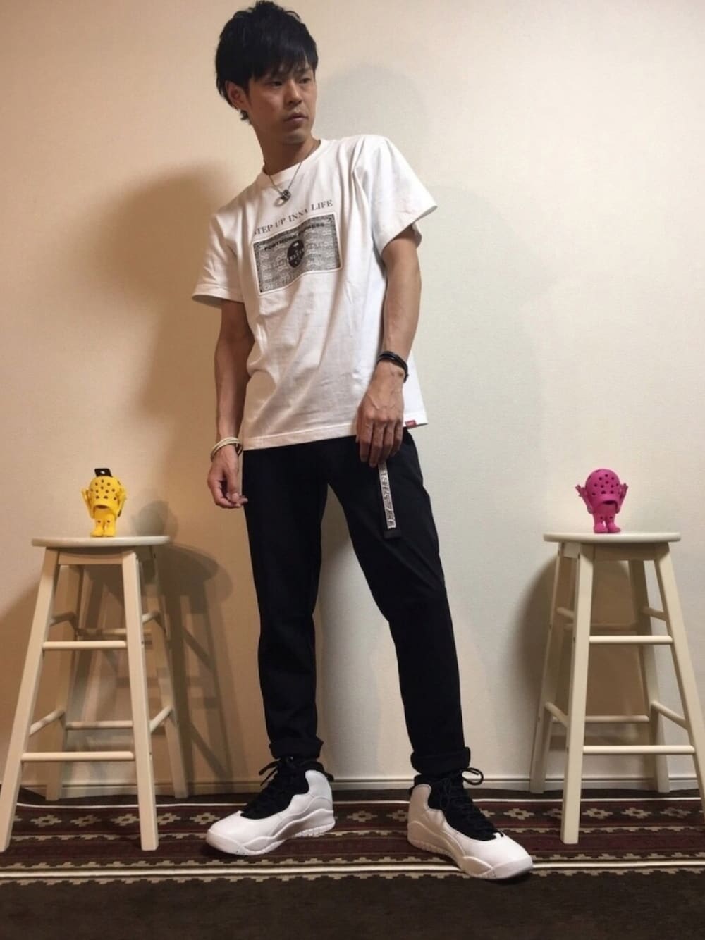 「プレゼント、NIKE、ナイキ、里親探し完結」｜「AIR JORDAN 10 RETOROのI'm back モデル（スニーカー、ホワイト系）」を使った、帰ってきたSHIGE_KICKS👟さん（メンズ・168cm）の夏コーディネートの1枚目の写真