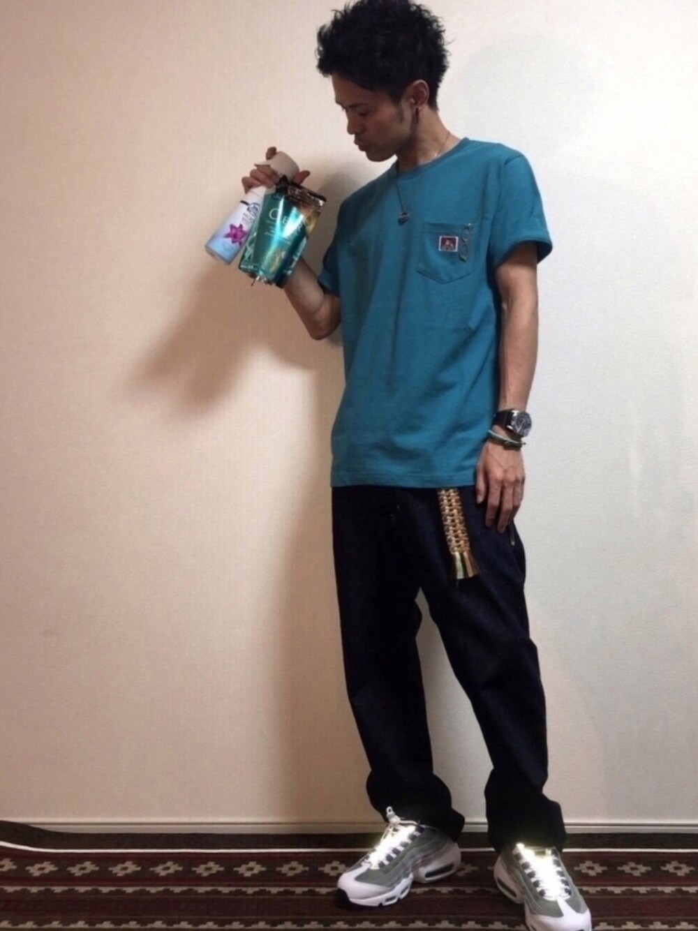 「NIKE、BEN DAVIS」｜「BEN DAVISのWEGO/BEN DAVISポケットTシャツ（Tシャツ/カットソー、グリーン系）」を使った、帰ってきたSHIGE_KICKS👟さん（メンズ・168cm）の夏コーディネートの1枚目の写真