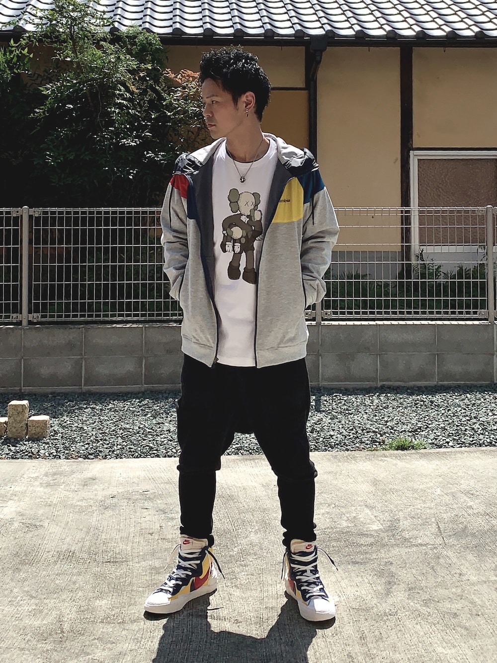 「NIKE、sacai、sacai×nike、minsobi、Columbia、UNIQLO、kaws、kaws×uniqlo、スニーカー、MIXコーデ」｜「Columbiaのウィルキンソンコーブジャケット（マウンテンパーカー、その他）」を使った、帰ってきたSHIGE_KICKS👟さん（メンズ・168cm）の秋コーディネートの1枚目の写真
