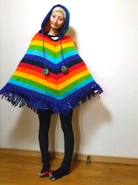 「SPINNS（スピンズ）のアイテム（ポンチョ）」を使った、love blue さん（レディース・158cm）の秋コーディネート