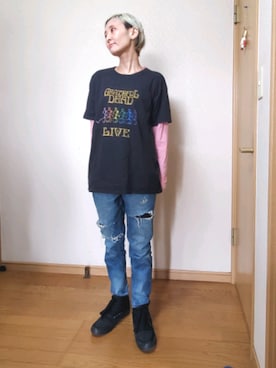 「黒×ピンク」｜「アイテム（トップス）」を使った、love blue さん（レディース・158cm）の春コーディネート