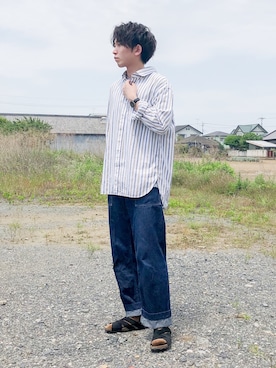 「NANO universe（ナノユニバース）のアイテム（サンダル）」を使った、がーしーさん（メンズ・176cm）の夏コーディネート