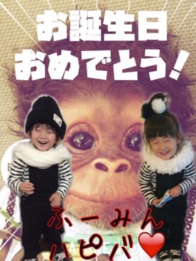 「アイテム（ラッピングキット、レッド系）」を使った、JINさん（キッズ・80cm）の冬コーディネート