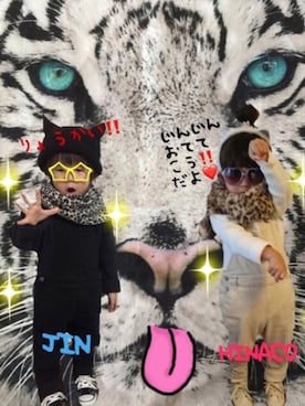 「アイテム（ラッピングキット、レッド系）」を使った、JINさん（キッズ・80cm）の冬コーディネート