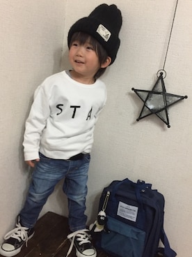 「アイテム（ラッピングキット、グリーン系）」を使った、JINさん（キッズ・80cm）の冬コーディネート