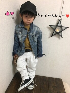 「アイテム（ラッピングキット、グリーン系）」を使った、JINさん（キッズ・80cm）の冬コーディネート