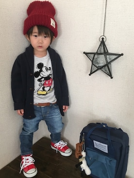 「ミッキーT」｜「アイテム（ラッピングキット）」を使った、JINさん（キッズ・80cm）の冬コーディネート