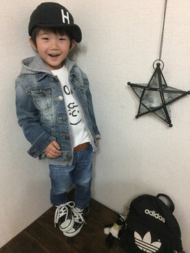 「アイテム（ラッピングキット、グリーン系）」を使った、JINさん（キッズ・80cm）の冬コーディネート