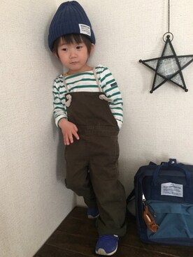 「アイテム（ラッピングキット、グリーン系）」を使った、JINさん（キッズ・80cm）の冬コーディネート