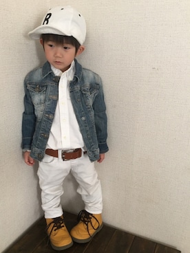 「アイテム（ラッピングキット、グリーン系）」を使った、JINさん（キッズ・80cm）の春コーディネート