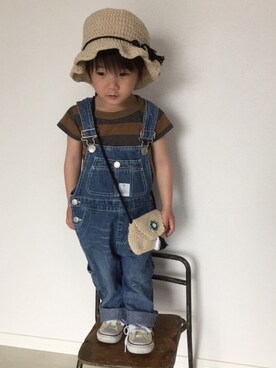 「LAGOM（LAGOM）のアイテム（サロペット/オーバーオール）」を使った、JINさん（キッズ・80cm）の春コーディネート