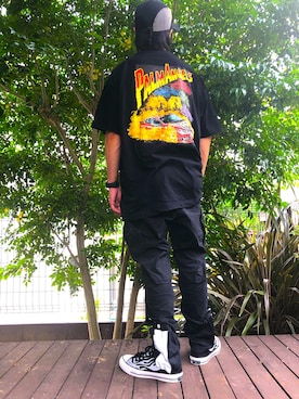 「RIPNDIP（リップンディップ）のアイテム（帽子）」を使った、ianruzakさん（メンズ・170cm）の夏コーディネート