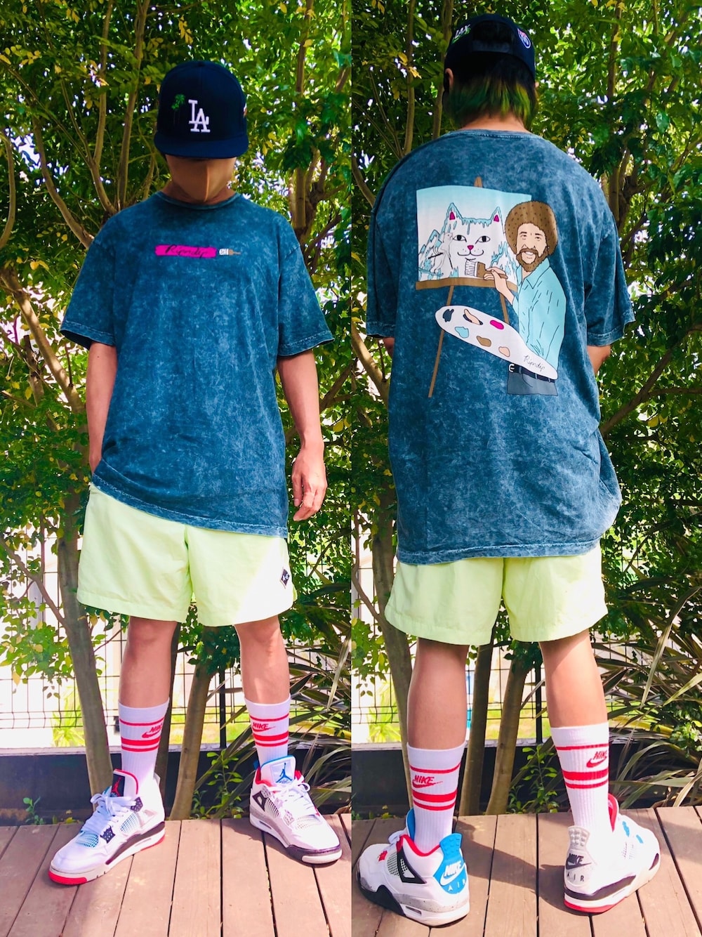 「Tシャツ、ショートパンツ、休日スタイル、スニーカー、キャップ、NIKE、夏コーデ、Jordan、リラックススタイル、ripndip」｜「Ottoのアイテム（キャップ、ブルー系）」を使った、ianruzakさん（メンズ・170cm）の夏コーディネートの1枚目の写真